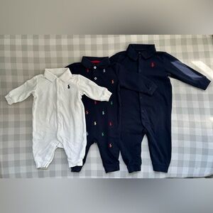 Ralph Lauren Infant Romper Trio - White and Navy
